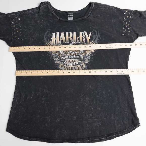 Harley Davidson Womens XL Marquette MI Forever Bald Eagle Studded 3/4 Sleeve Top - Picture 3 of 16